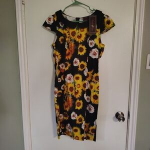 Voodoo Vixen Black Sunflower Midi Dress